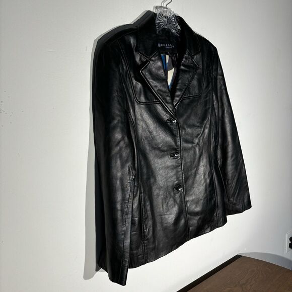 KENNETH COLE REACTION Genuine Leather Black Blazer Jacket Y2K Size M - Picture 4 of 13